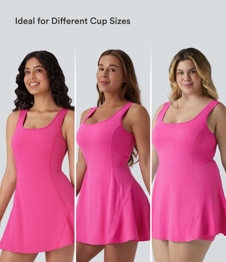 SoftlyZero™ Airy U Neck 2-in-1 Pocket Mini Cool Touch Dance Active Dress DD-F Cups-Easy Peezy