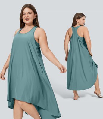 Breezeful™ RacerPocket High Low Flowy Midi Quick Dry Casual Plus Size Dress