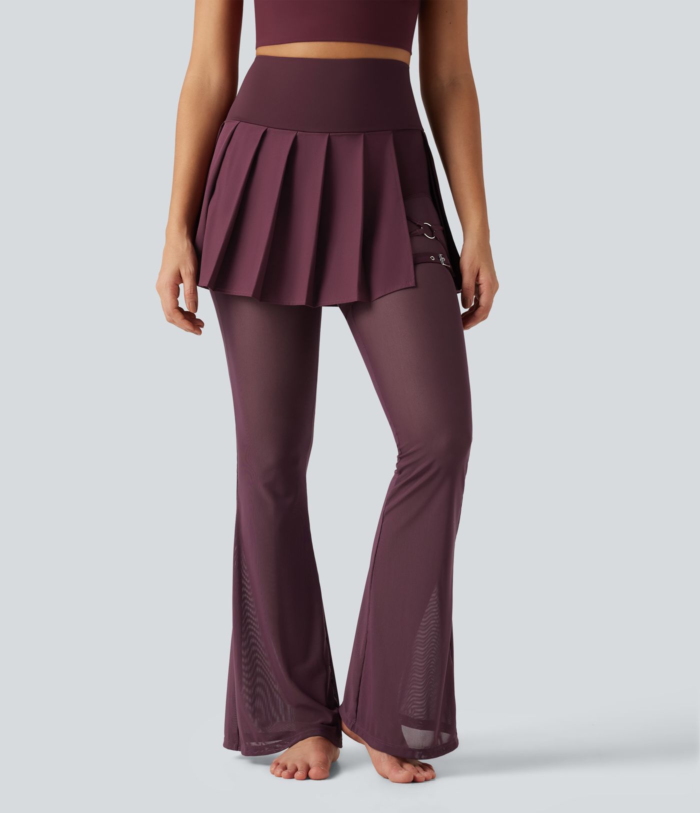 Breezeful™ Leggings-jupe 2-en-1 pour danse, taille haute, plissés, empiècement en mesh contrastant, séchage rapide, coupe évasée, avec poches Breezeful™ Leggings-jupe 2-en-1 pour danse, taille haute, plissés, empiècement en mesh contrastant, séchage rapide, coupe évasée, avec poches