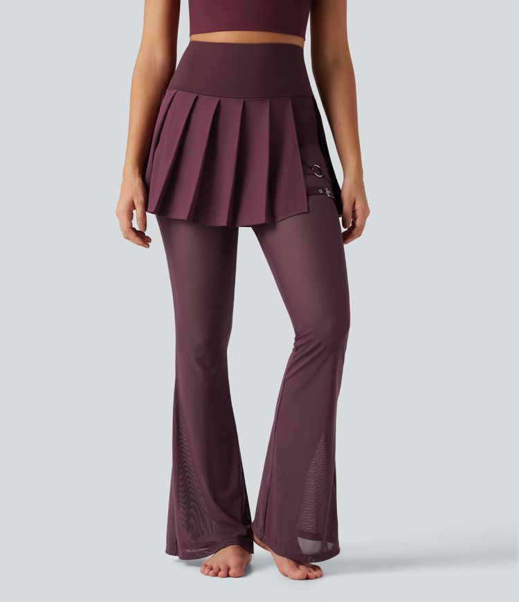 Breezeful™ Leggings-jupe 2-en-1 pour danse, taille haute, plissés, empiècement en mesh contrastant, séchage rapide, coupe évasée, avec poches Breezeful™ Leggings-jupe 2-en-1 pour danse, taille haute, plissés, empiècement en mesh contrastant, séchage rapide, coupe évasée, avec poches