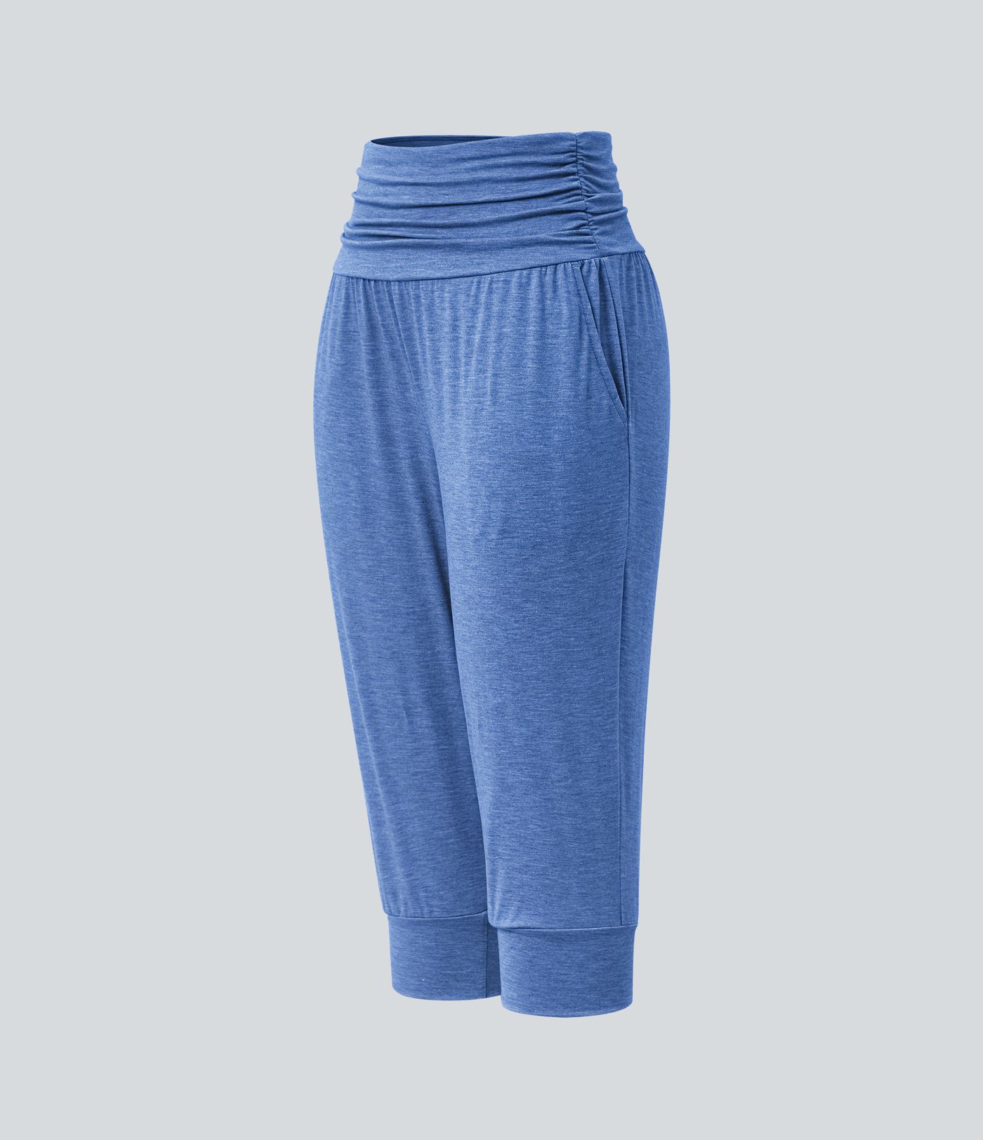 High Waisted Ruched Heathered Yoga Pedal Pushers Joggers with Pockets High Waisted Ruched Heathered Yoga Pedal Pushers Joggers with Pockets