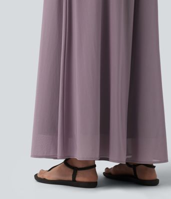 Hochgeschnittene Freizeithose mit Taschen, Mesh‑Einsatz und weitem Bein