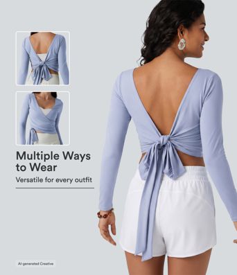 SoftlyZero™ Long Sleeve Thumb Holes Crossover Wrap Tie Casual Top-UPF50+