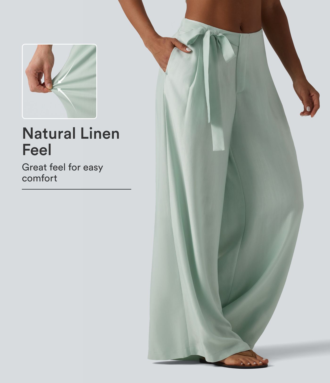 High Waisted Tie Side Baggy Linen-Blend Pants with Pockets High Waisted Tie Side Baggy Linen-Blend Pants with Pockets