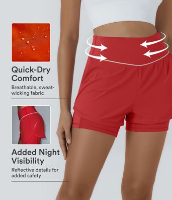 Breezeful™ Socinched short de course réfléchissant, taille mi-haute, effet gainant pour le ventre, 2-en-1, à séchage rapide, 5'' avec poches