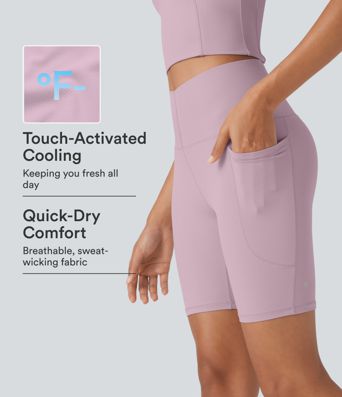 Halara UltraSculpt™ kühlend, schnell trocknend, mit hohem Bund, bauchformende Trainings-Biker-Shorts 7'' mit Taschen - UPF50+