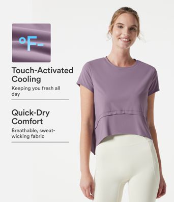 Halara UltraSculpt™ Cool Quick Dry Round Neck Short Sleeve High Low Loose Fit Running Sports Top-UPF 50+ Halara UltraSculpt™ Cool Quick Dry Round Neck Short Sleeve High Low Loose Fit Running Sports Top-UPF 50+
