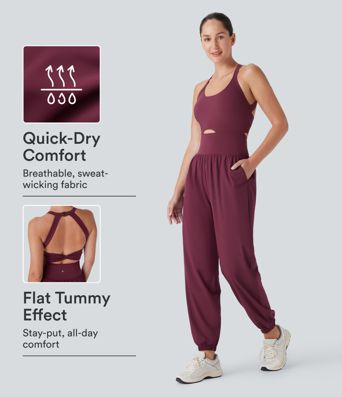 Breezeful™ SoCinched mono de yoga con escote en U recortado, control abdominal, con bolsillos y secado rápido
