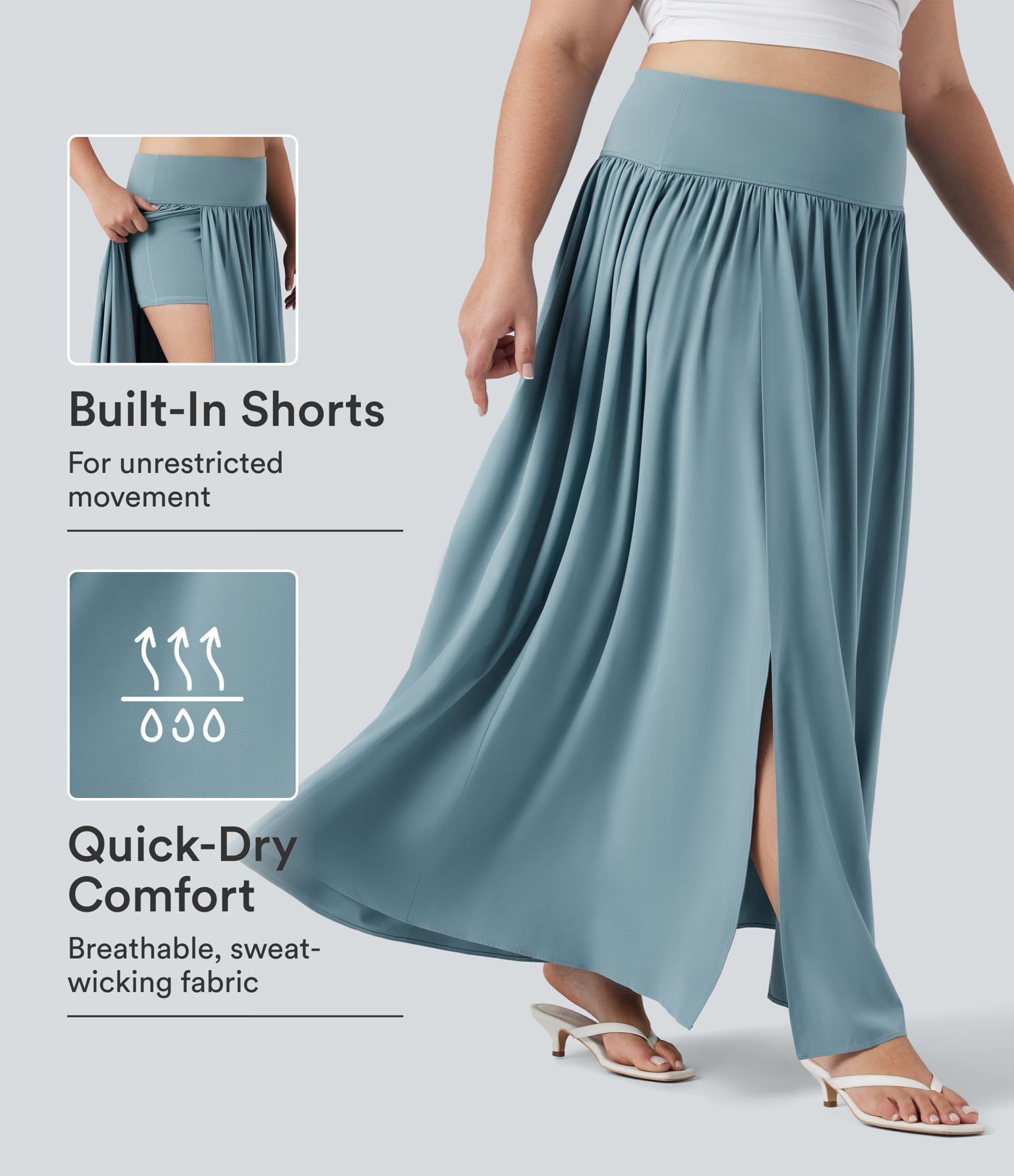 Breezeful™ High Waisted Tummy Control 2-in-1 Flowy Quick Dry Maxi Plus Size Skirt Breezeful™ High Waisted Tummy Control 2-in-1 Flowy Quick Dry Maxi Plus Size Skirt