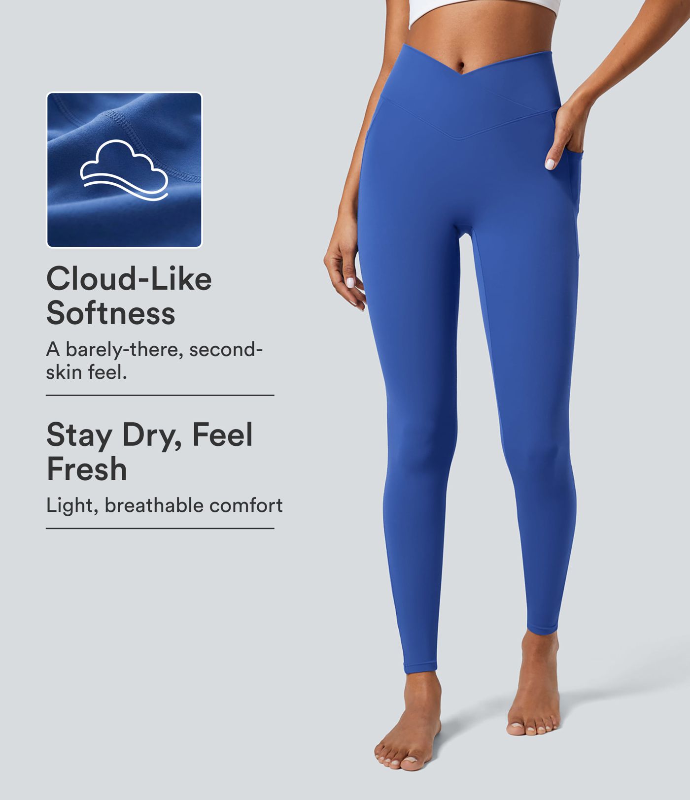 SoftlyZero™ Crossover Pocket Plain Leggings-UPF50+ SoftlyZero™ Crossover Pocket Plain Leggings-UPF50+