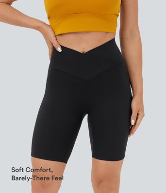 Softlyzero™ High Waisted Crossover Side Pocket Yoga Biker Shorts 7"-UPF50+