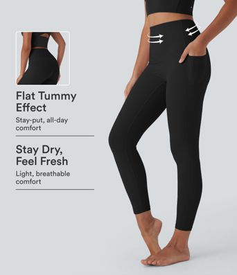 Halara UltraSculpt™ Cool Quick Dry SoCinched hohe Taille, Bauchkontrolle, Shaping-Yoga-Leggings mit Taschen – UPF50+