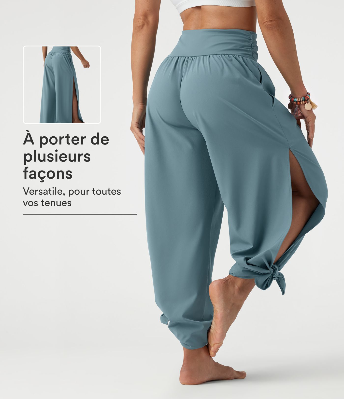 Pantalon fluide Breezeful™ taille haute à séchage rapide avec fronces, fente et poches Pantalon fluide Breezeful™ taille haute à séchage rapide avec fronces, fente et poches