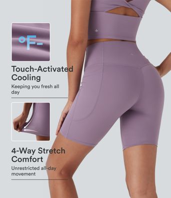 Halara UltraSculpt™ Cool Quick-Dry hoch taillierte, bauchformende Yoga-Biker-Shorts 7'' mit Taschen – UPF50+