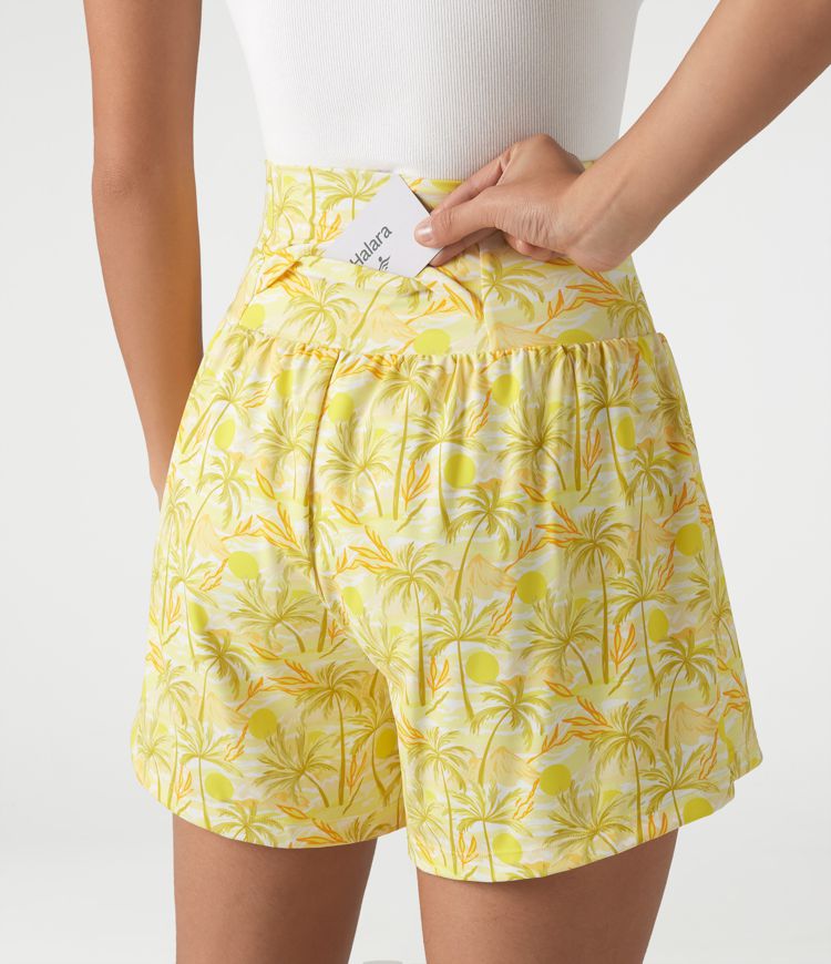 Short hawaïen 2 en 1 taille haute 12,5 cm avec poches Short hawaïen 2 en 1 taille haute 12,5 cm avec poches