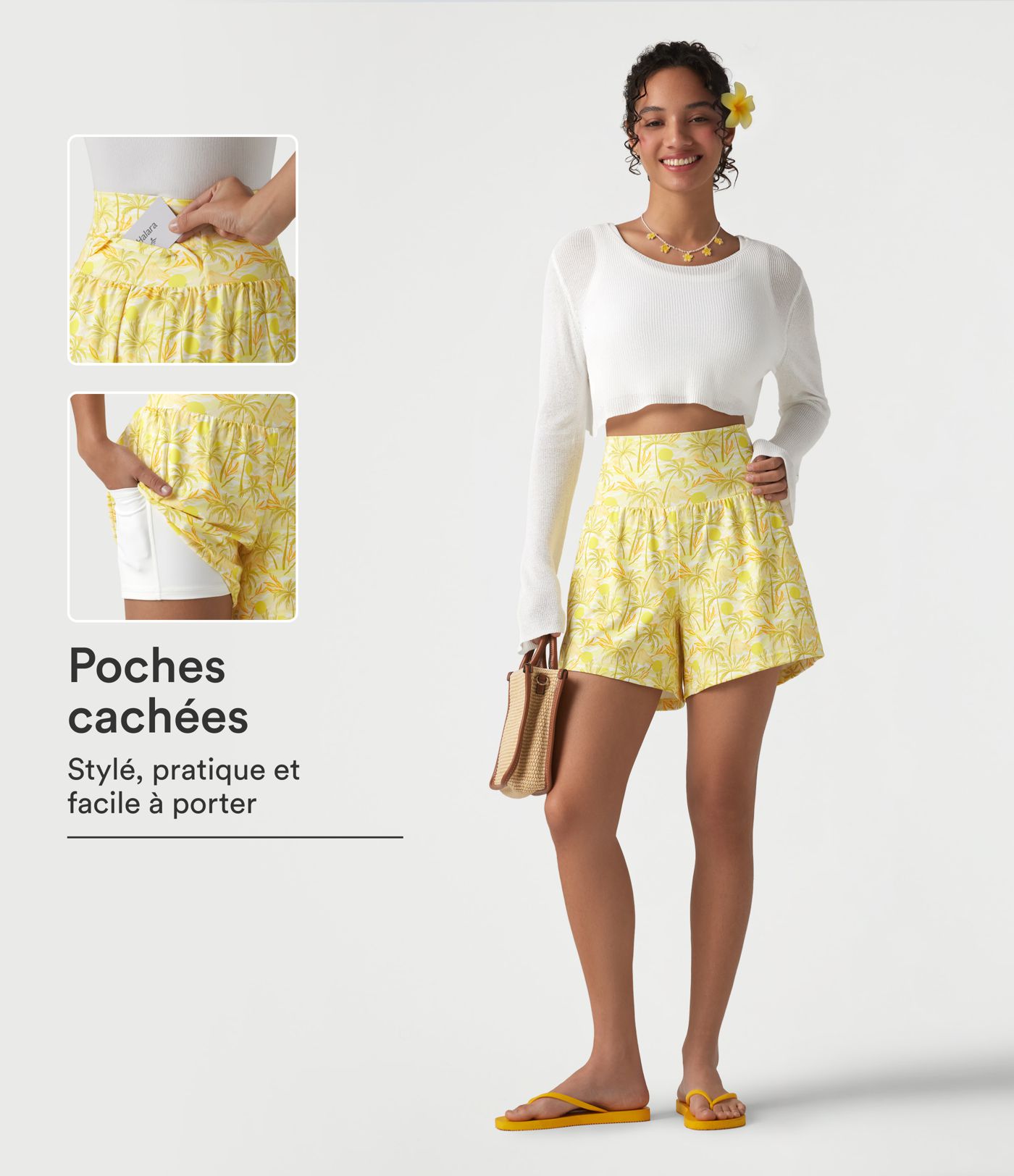 Short hawaïen 2 en 1 taille haute 12,5 cm avec poches Short hawaïen 2 en 1 taille haute 12,5 cm avec poches
