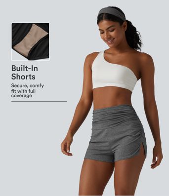 High Waisted Ruched Built-in Underwear Casual Shorts 2.5'' High Waisted Ruched Built-in Underwear Casual Shorts 2.5''