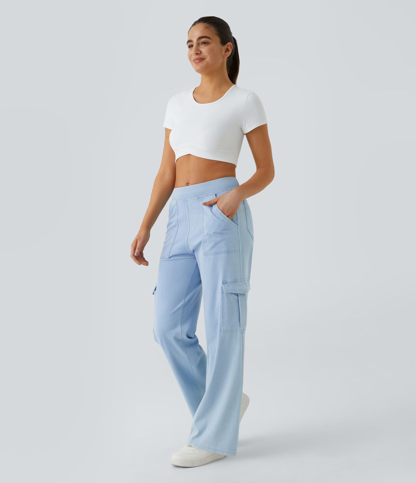 Halara Flex™ lässige Cargo-Jeans, mittelhoher Bund, gerades Bein, mit Taschen Halara Flex™ lässige Cargo-Jeans, mittelhoher Bund, gerades Bein, mit Taschen
