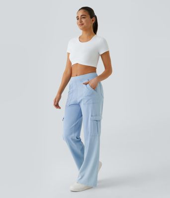 Halara Flex™ lässige Cargo-Jeans, mittelhoher Bund, gerades Bein, mit Taschen Halara Flex™ lässige Cargo-Jeans, mittelhoher Bund, gerades Bein, mit Taschen