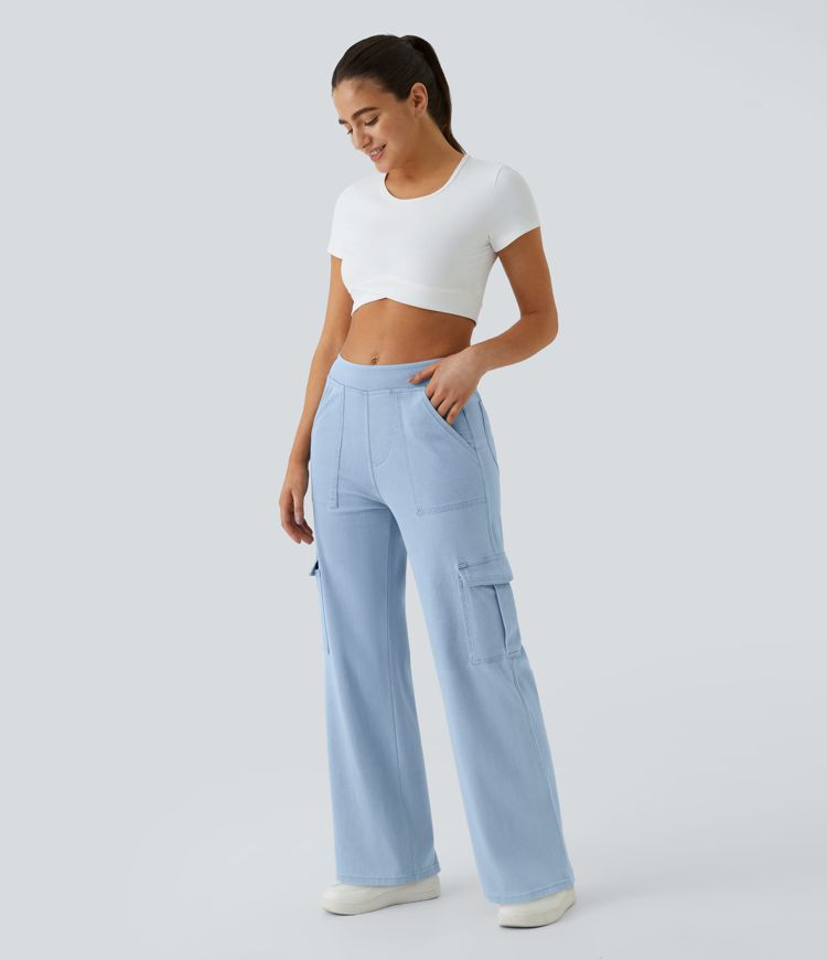 Halara Flex™ lässige Cargo-Jeans, mittelhoher Bund, gerades Bein, mit Taschen Halara Flex™ lässige Cargo-Jeans, mittelhoher Bund, gerades Bein, mit Taschen