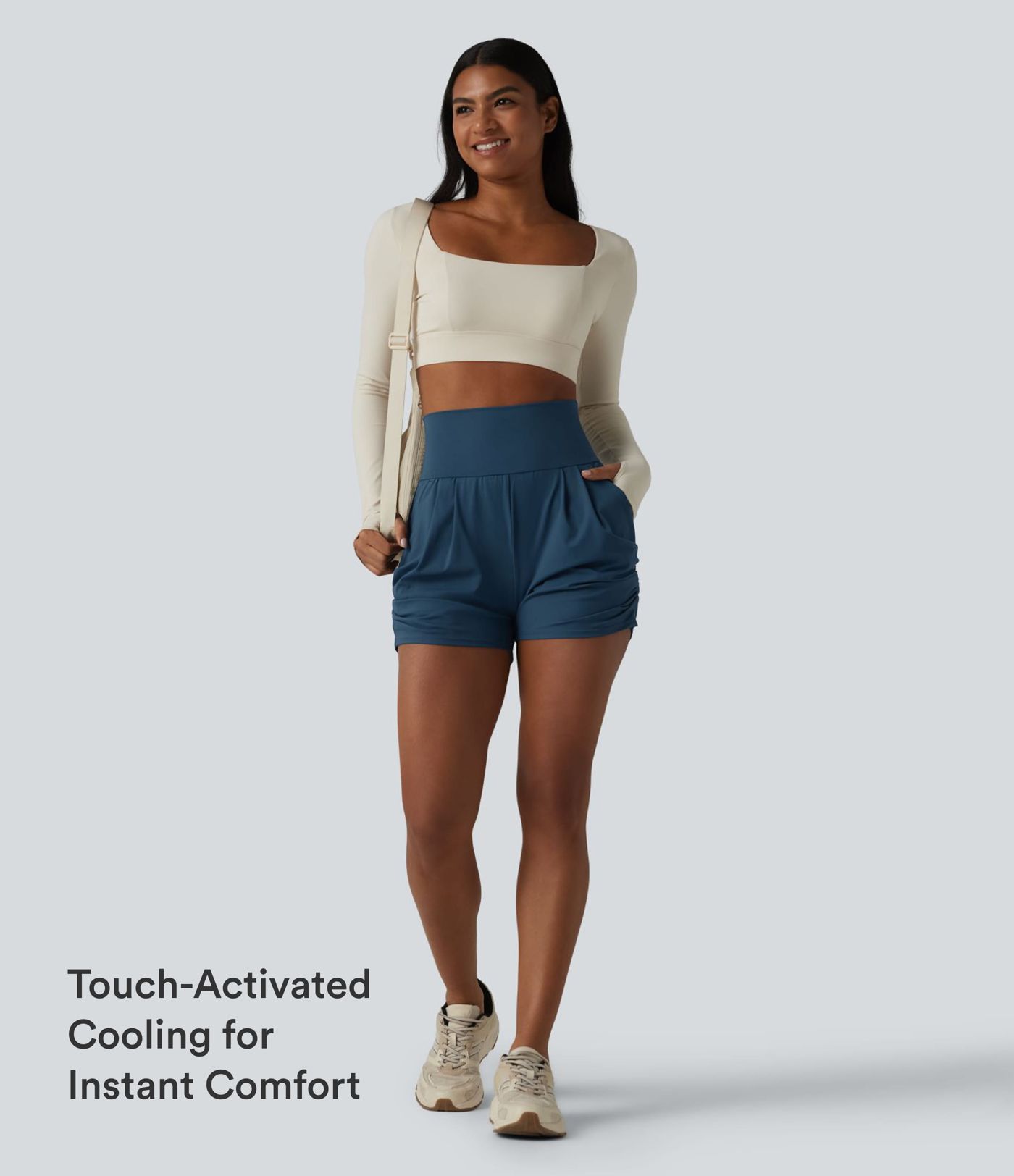 SoftlyZero™ Airy High Waisted Ruched InstantCool Yoga Shorts 3'' with Pockets