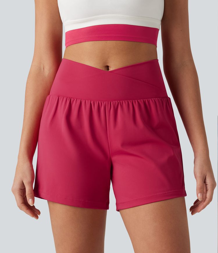 SoftlyZero™ Airy Crossover High Waisted 2-in-1 InstantCool Yoga Shorts 5'' with Pockets SoftlyZero™ Airy Crossover High Waisted 2-in-1 InstantCool Yoga Shorts 5'' with Pockets