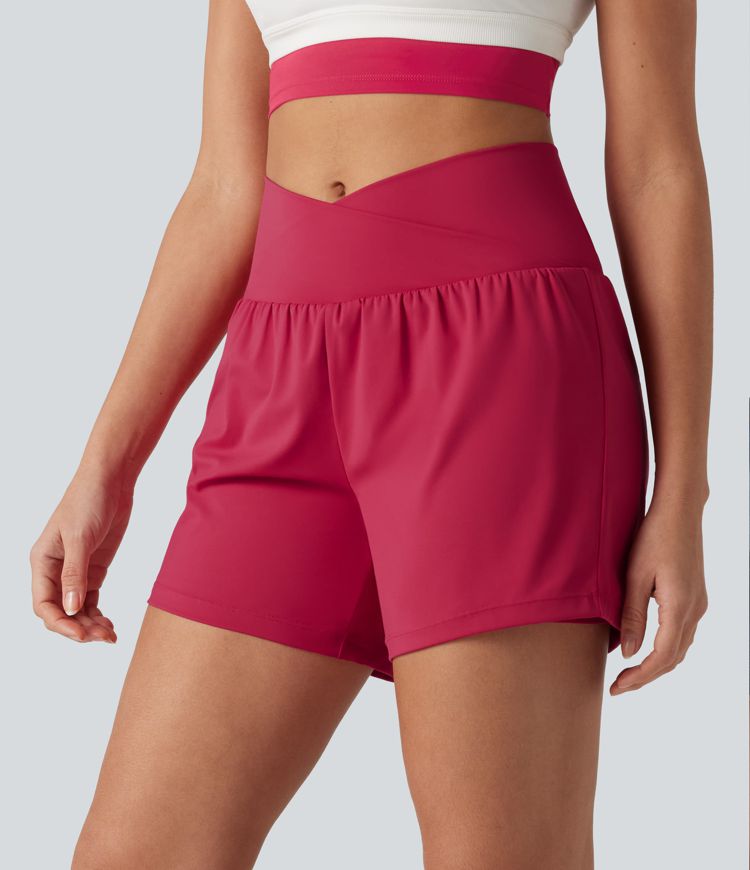 SoftlyZero™ Airy Crossover High Waisted 2-in-1 InstantCool Yoga Shorts 5'' with Pockets SoftlyZero™ Airy Crossover High Waisted 2-in-1 InstantCool Yoga Shorts 5'' with Pockets