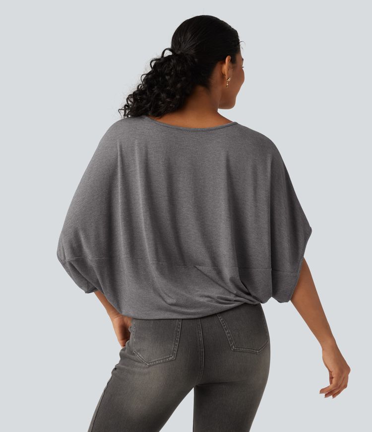 Round Neck Batwing Sleeve Relaxed Casual Top Round Neck Batwing Sleeve Relaxed Casual Top