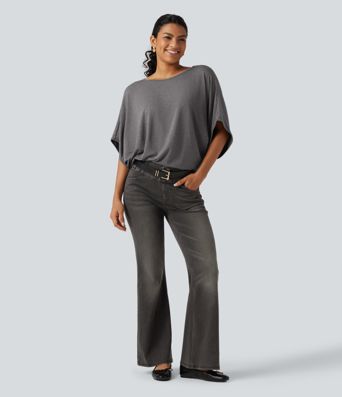 Round Neck Batwing Sleeve Relaxed Casual Top Round Neck Batwing Sleeve Relaxed Casual Top
