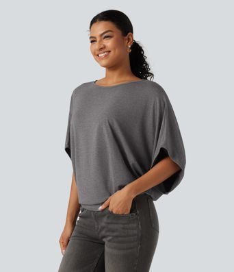 Round Neck Batwing Sleeve Relaxed Casual Top Round Neck Batwing Sleeve Relaxed Casual Top