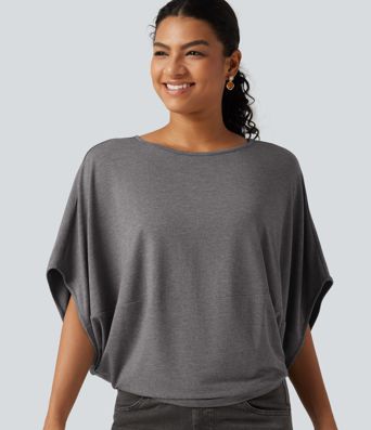 Round Neck Batwing Sleeve Relaxed Casual Top Round Neck Batwing Sleeve Relaxed Casual Top