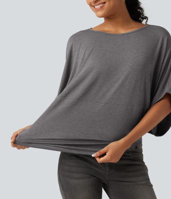 Round Neck Batwing Sleeve Relaxed Casual Top Round Neck Batwing Sleeve Relaxed Casual Top