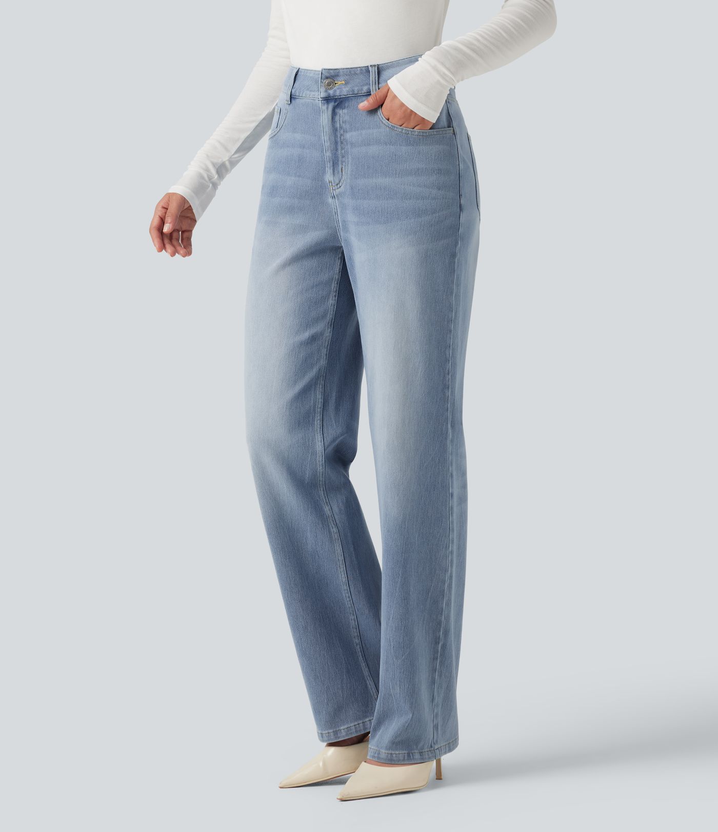 Halara Flex™ High Waisted Straight Leg Stretchy Casual Jeans Halara Flex™ High Waisted Straight Leg Stretchy Casual Jeans