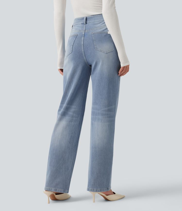Halara Flex™ High Waisted Straight Leg Stretchy Casual Jeans Halara Flex™ High Waisted Straight Leg Stretchy Casual Jeans