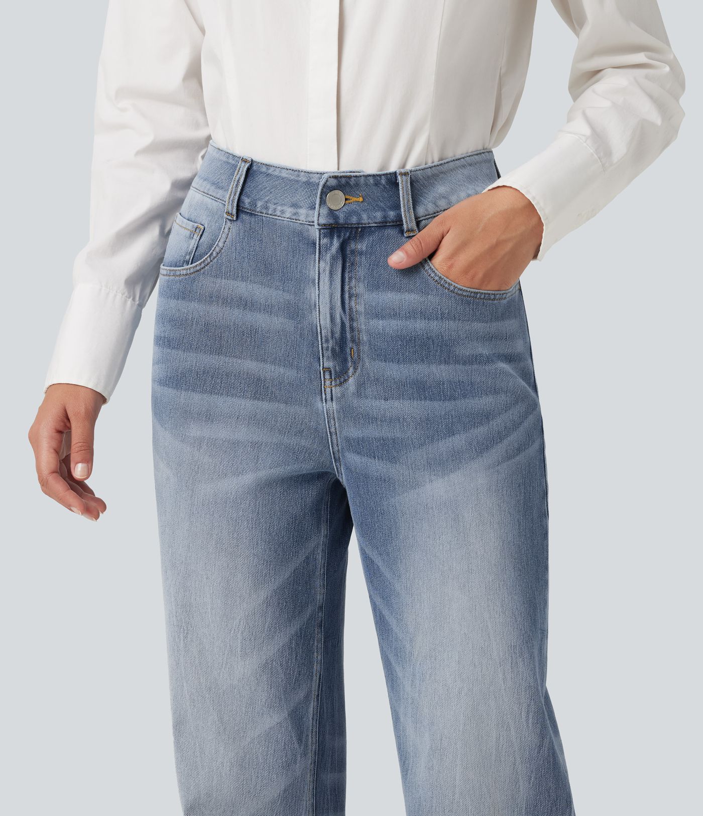 Halara Flex™ jeans casual elásticos de talle alto y pierna recta Halara Flex™ jeans casual elásticos de talle alto y pierna recta