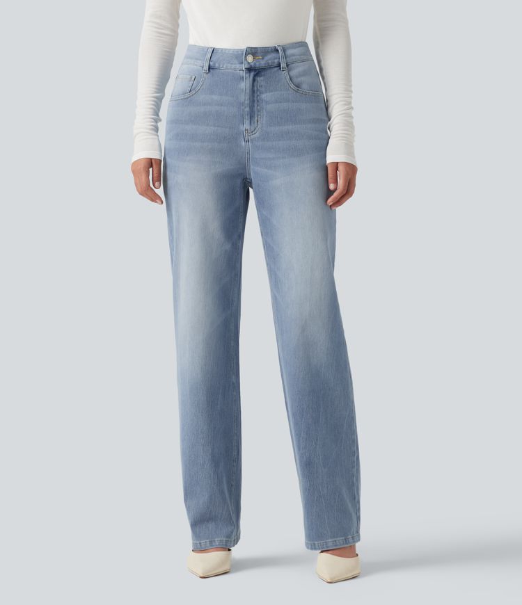 Halara Flex™ High Waisted Straight Leg Stretchy Casual Jeans Halara Flex™ High Waisted Straight Leg Stretchy Casual Jeans