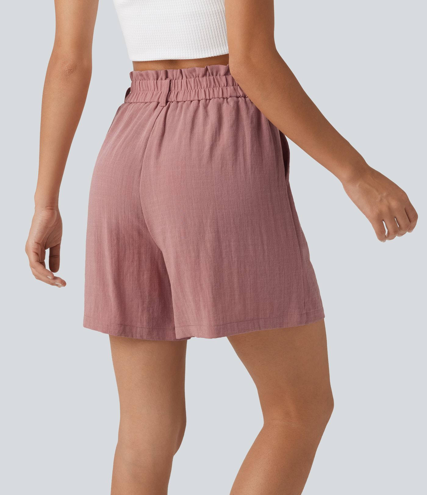 High Waisted Casual Linen-Feel Shorts 5“ with Pockets