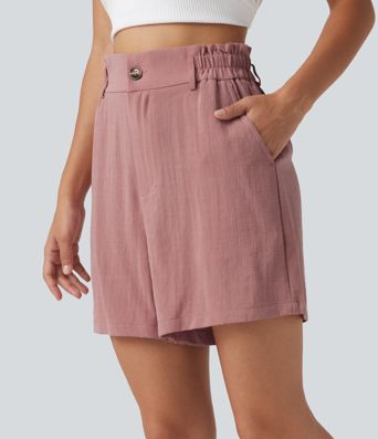 High Waisted Casual Linen-Feel Shorts 5“ with Pockets