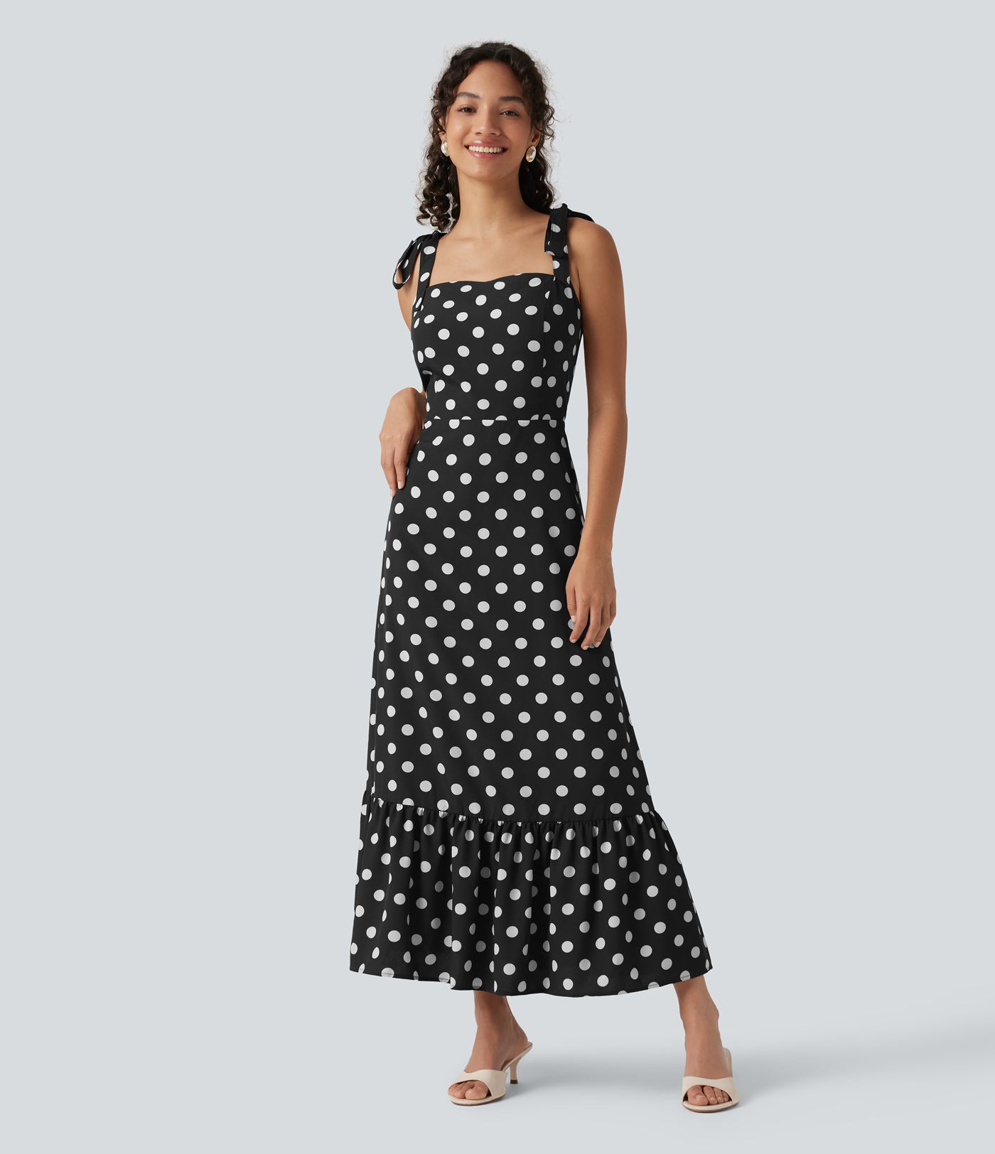 Square Neck Polka Dot Maxi Tank Dress Square Neck Polka Dot Maxi Tank Dress