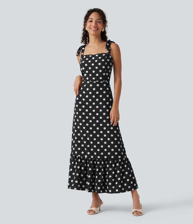 Square Neck Polka Dot Maxi Tank Dress Square Neck Polka Dot Maxi Tank Dress