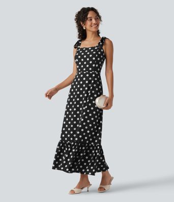 Square Neck Polka Dot Maxi Tank Dress Square Neck Polka Dot Maxi Tank Dress