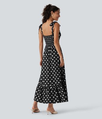 Square Neck Polka Dot Maxi Tank Dress Square Neck Polka Dot Maxi Tank Dress