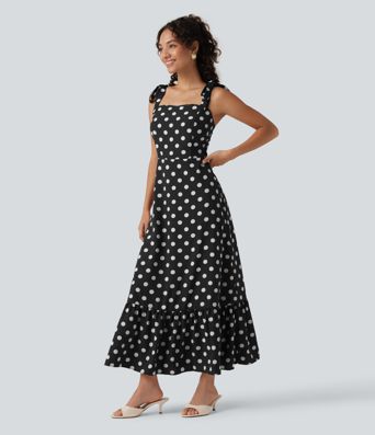 Square Neck Polka Dot Maxi Tank Dress Square Neck Polka Dot Maxi Tank Dress