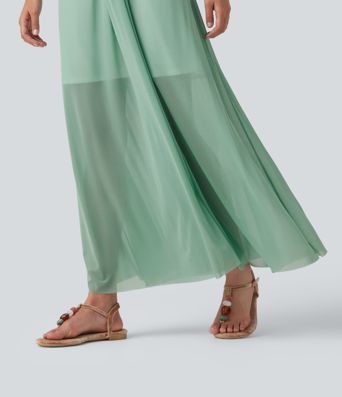 Halter Tie Back Built-in Bra Maxi Resort Dress