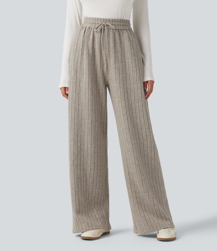 High Waisted Drawstring Baggy Casual Pants with Pockets High Waisted Drawstring Baggy Casual Pants with Pockets