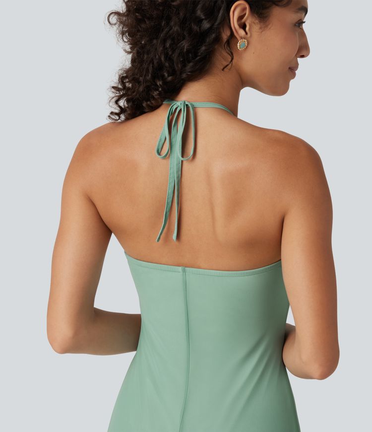 Halter Tie Back Built-in Bra Maxi Resort Dress