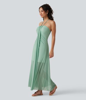 Halter Tie Back Built-in Bra Maxi Resort Dress