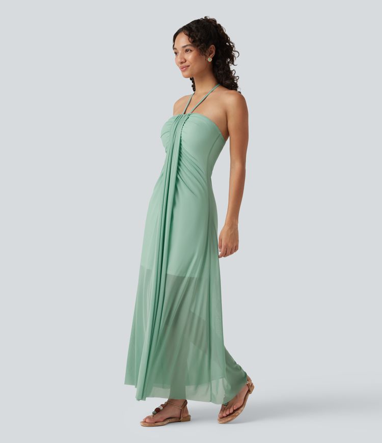 Halter Tie Back Built-in Bra Maxi Resort Dress