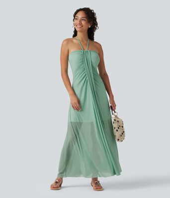 Halter Tie Back Built-in Bra Maxi Resort Dress