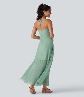 Halter Tie Back Built-in Bra Maxi Resort Dress